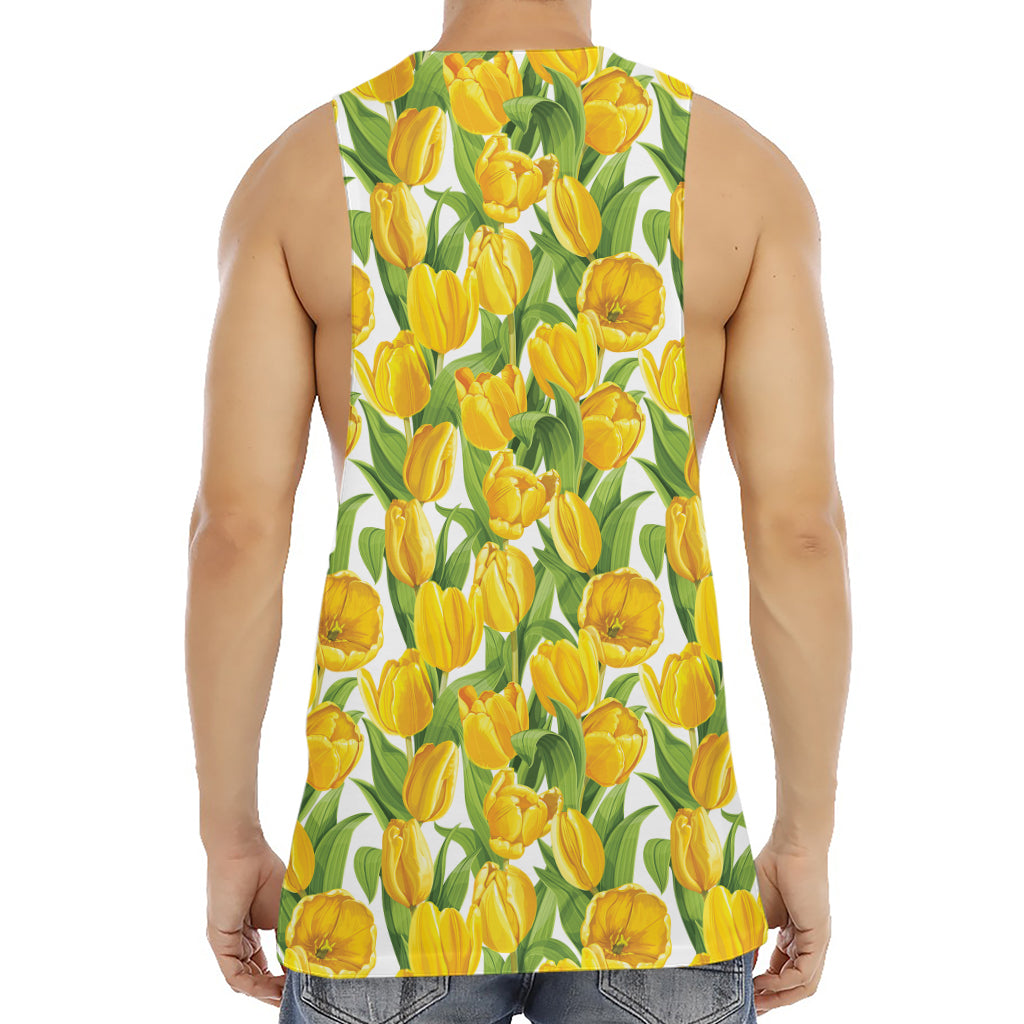 Yellow Spring Tulip Pattern Print Men's Muscle Tank Top