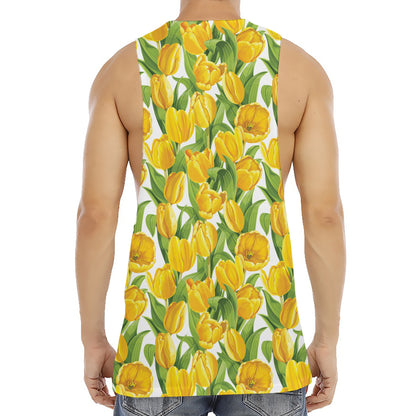 Yellow Spring Tulip Pattern Print Men's Muscle Tank Top