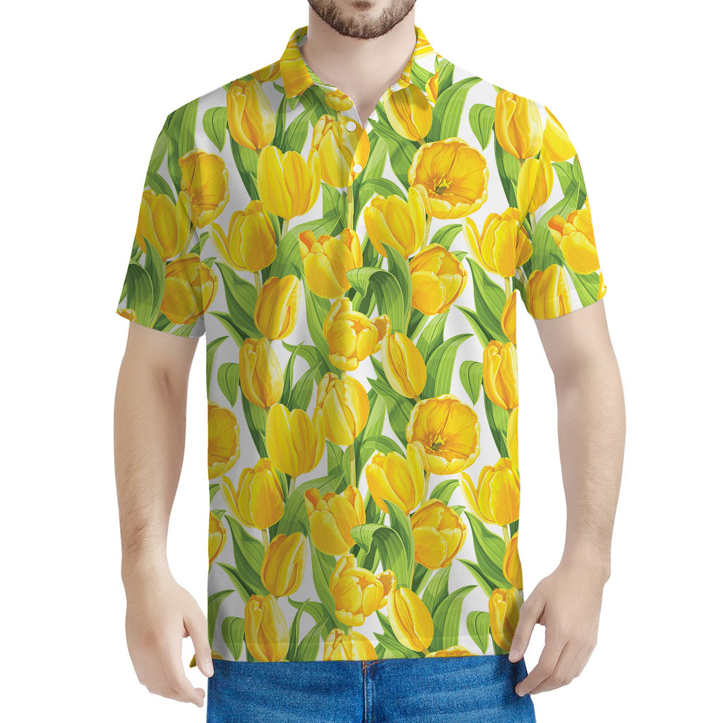Yellow Spring Tulip Pattern Print Men's Polo Shirt