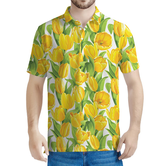 Yellow Spring Tulip Pattern Print Men's Polo Shirt