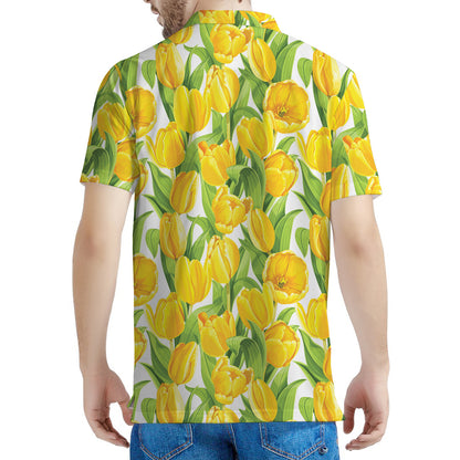 Yellow Spring Tulip Pattern Print Men's Polo Shirt