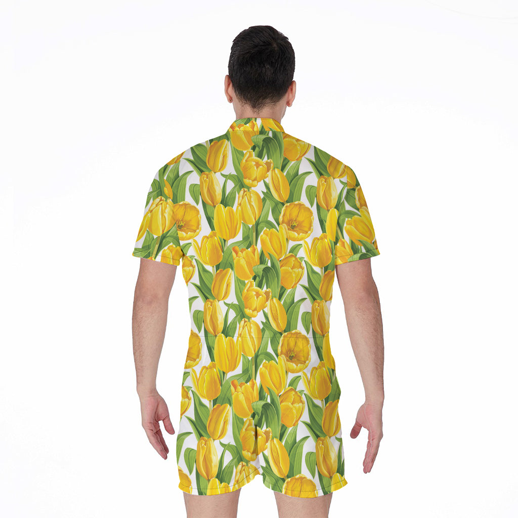 Yellow Spring Tulip Pattern Print Men's Rompers