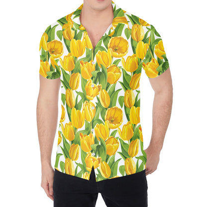 Yellow Spring Tulip Pattern Print Men's Shirt