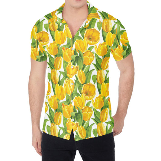 Yellow Spring Tulip Pattern Print Men's Shirt
