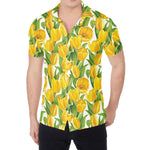 Yellow Spring Tulip Pattern Print Men's Shirt