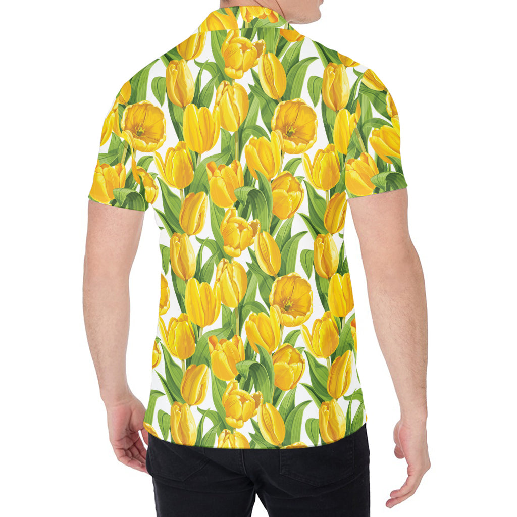 Yellow Spring Tulip Pattern Print Men's Shirt