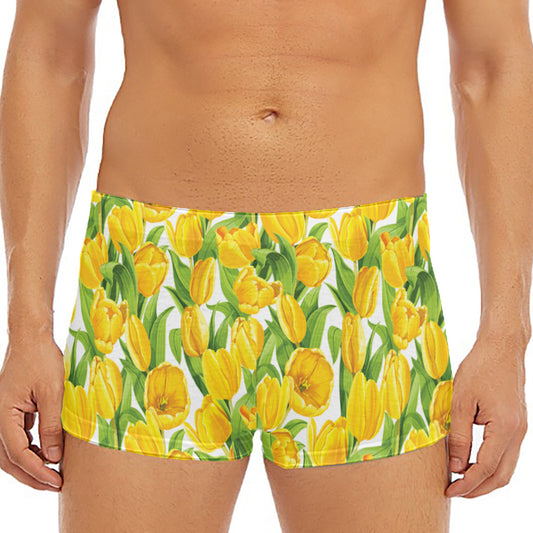 Yellow Spring Tulip Pattern Print Men's Short Boxer Briefs