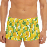 Yellow Spring Tulip Pattern Print Men's Short Boxer Briefs