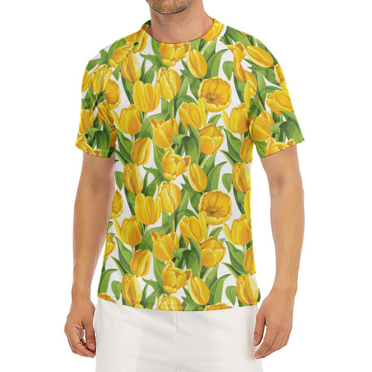 Yellow Spring Tulip Pattern Print Men's Short Sleeve Rash Guard