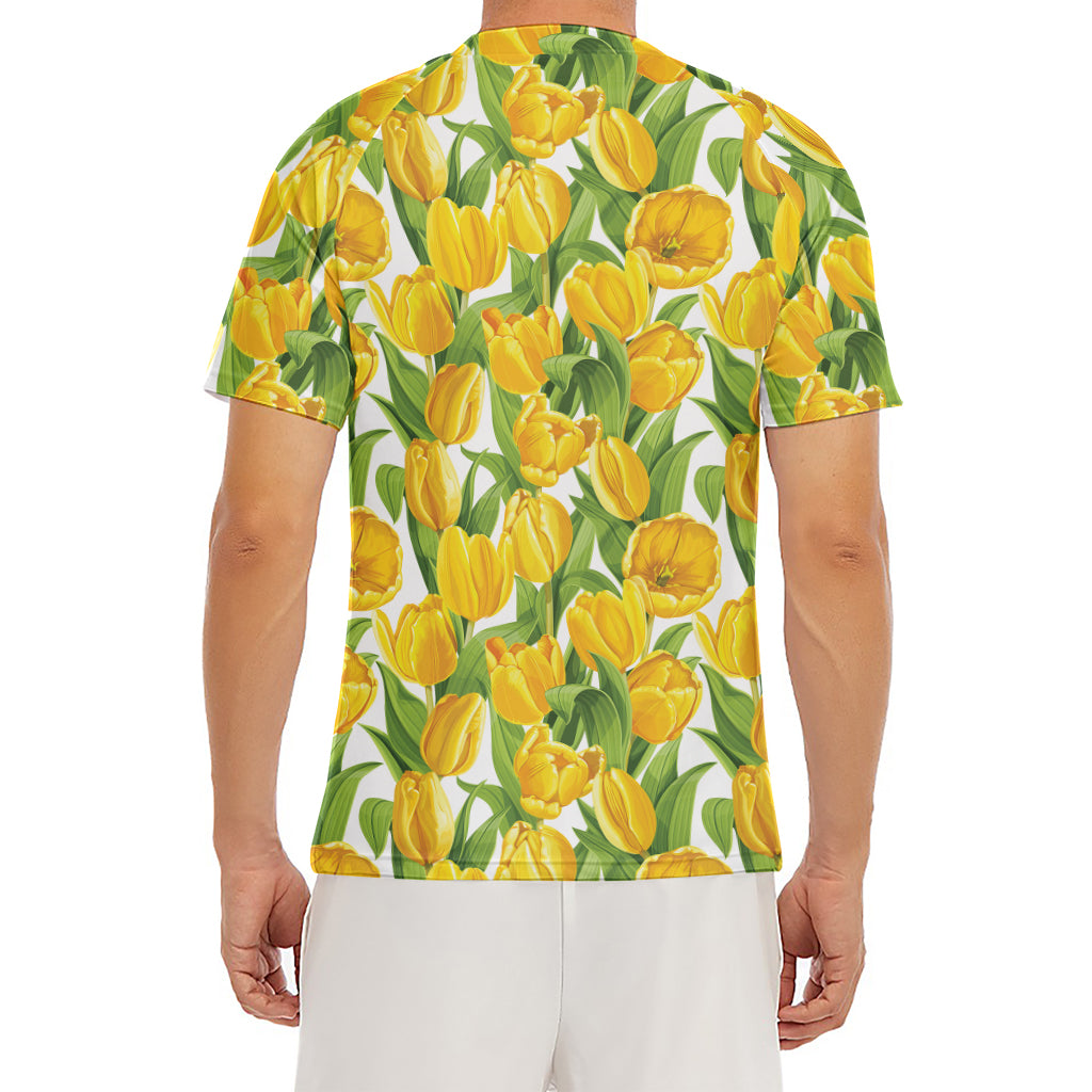 Yellow Spring Tulip Pattern Print Men's Short Sleeve Rash Guard