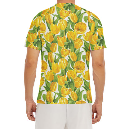 Yellow Spring Tulip Pattern Print Men's Short Sleeve Rash Guard