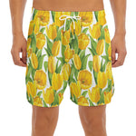 Yellow Spring Tulip Pattern Print Men's Split Running Shorts