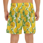 Yellow Spring Tulip Pattern Print Men's Split Running Shorts