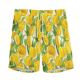 Yellow Spring Tulip Pattern Print Men's Athletic Shorts