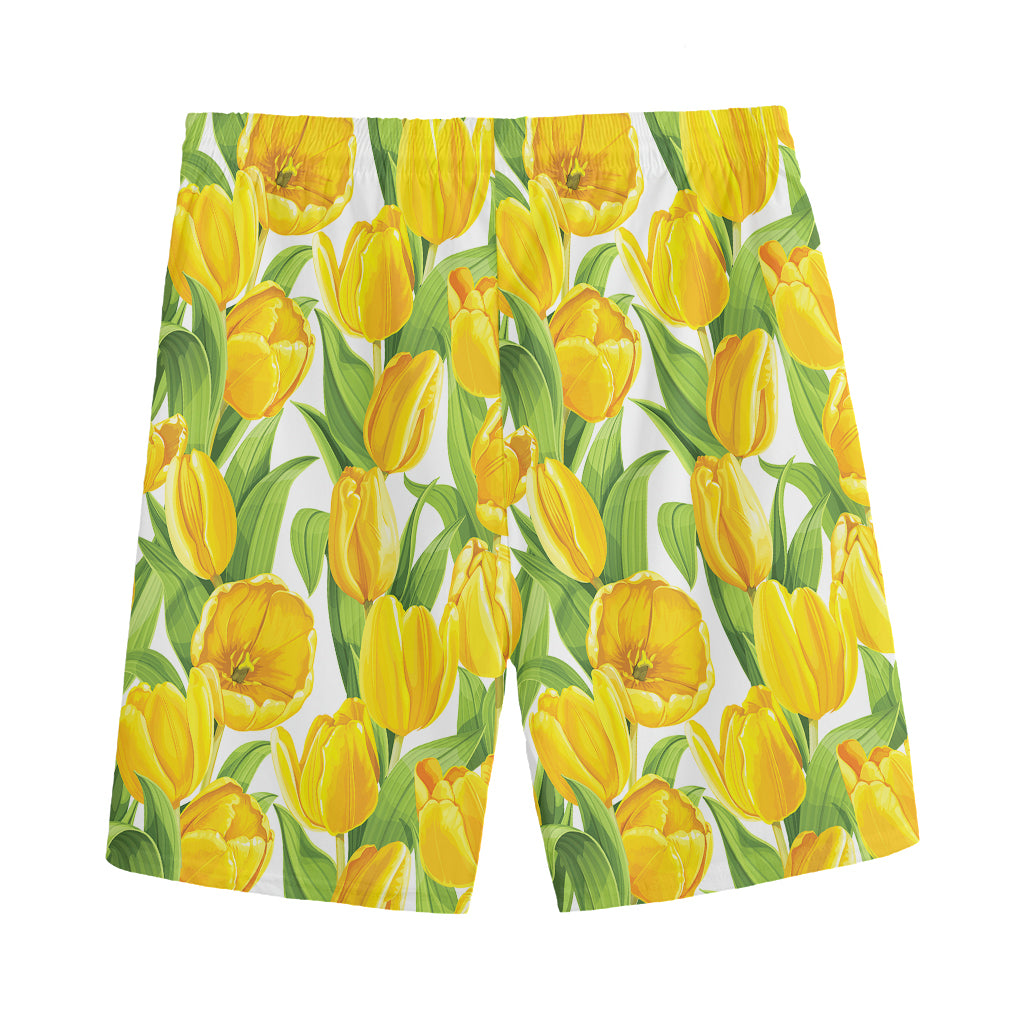 Yellow Spring Tulip Pattern Print Men's Sports Shorts