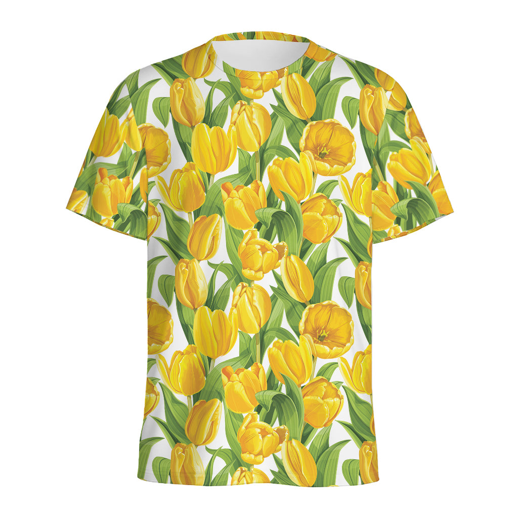 Yellow Spring Tulip Pattern Print Men's Sports T-Shirt