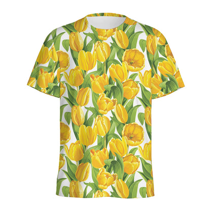 Yellow Spring Tulip Pattern Print Men's Sports T-Shirt