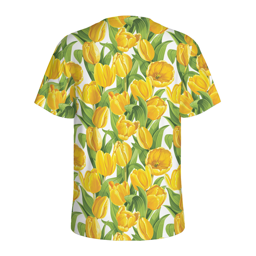 Yellow Spring Tulip Pattern Print Men's Sports T-Shirt