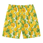 Yellow Spring Tulip Pattern Print Men's Swim Trunks