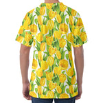 Yellow Spring Tulip Pattern Print Men's Velvet T-Shirt
