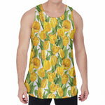 Yellow Spring Tulip Pattern Print Men's Velvet Tank Top