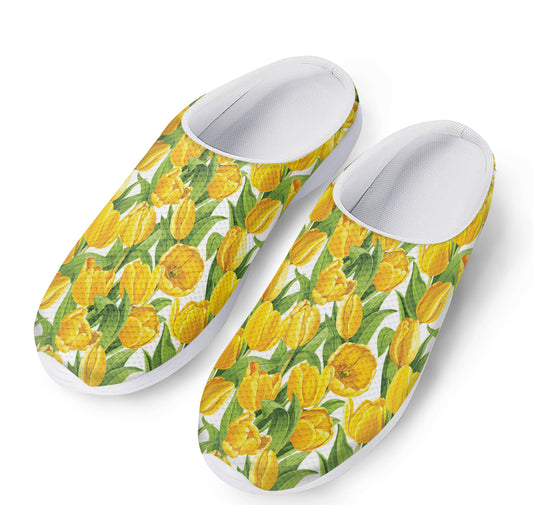 Yellow Spring Tulip Pattern Print Mesh Casual Shoes