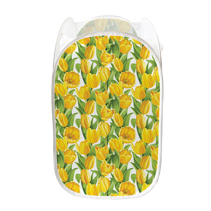 Yellow Spring Tulip Pattern Print Mesh Laundry Hamper