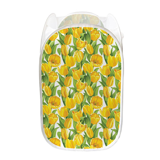 Yellow Spring Tulip Pattern Print Mesh Laundry Hamper