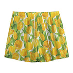 Yellow Spring Tulip Pattern Print Mesh Shorts