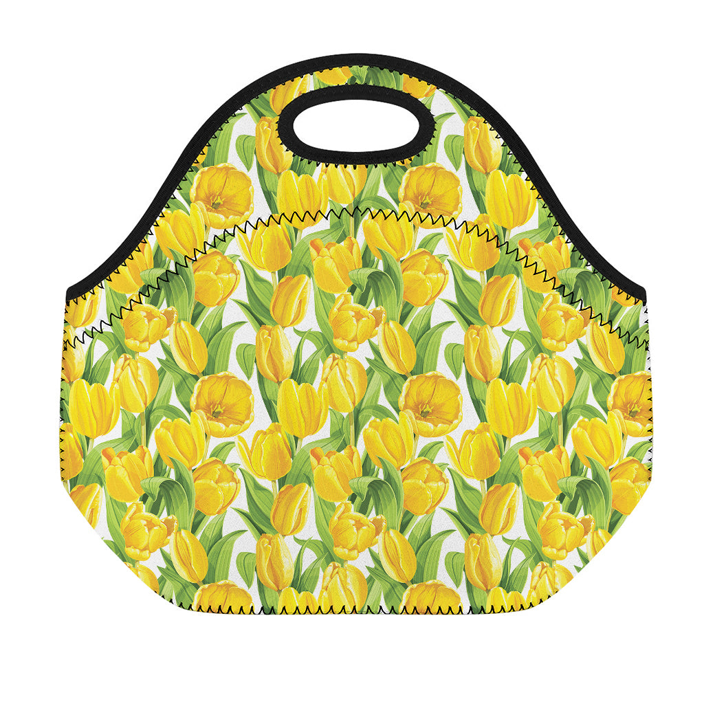 Yellow Spring Tulip Pattern Print Neoprene Lunch Bag