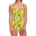 Yellow Spring Tulip Pattern Print One Piece Swimsuit