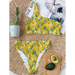 Yellow Spring Tulip Pattern Print One Shoulder Bikini Top