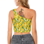 Yellow Spring Tulip Pattern Print One Shoulder Crop Top
