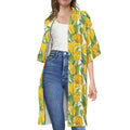 Yellow Spring Tulip Pattern Print Open Front Beach Cover Up