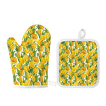Yellow Spring Tulip Pattern Print Oven Mitt And Pot Holder Set