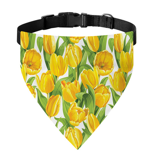 Yellow Spring Tulip Pattern Print Over The Collar Dog Bandana