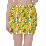 Yellow Spring Tulip Pattern Print Pencil Mini Skirt