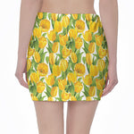 Yellow Spring Tulip Pattern Print Pencil Mini Skirt