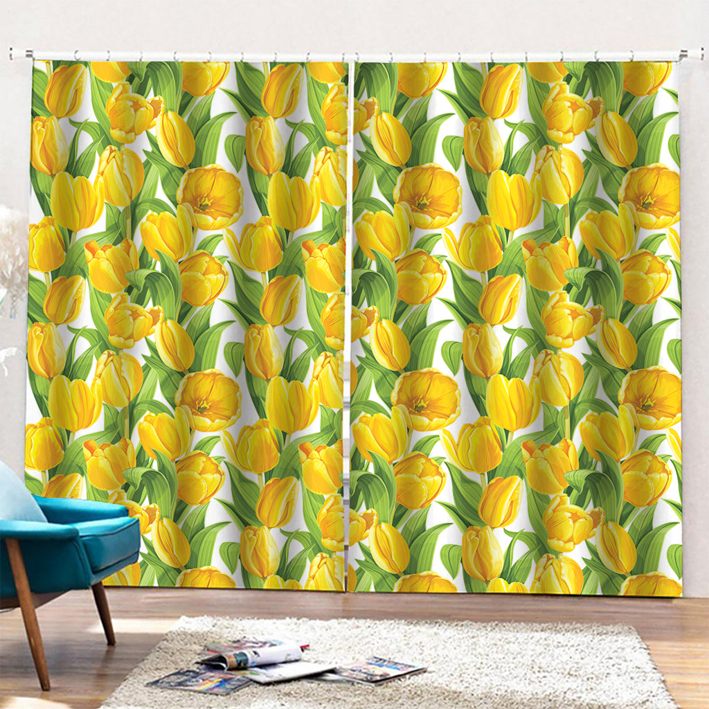 Yellow Spring Tulip Pattern Print Pencil Pleat Curtains