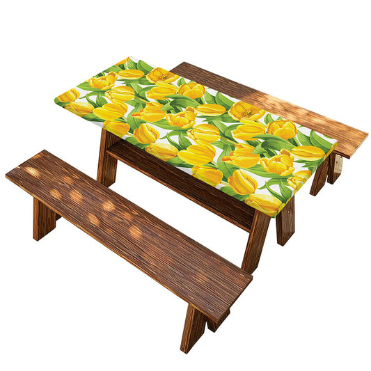 Yellow Spring Tulip Pattern Print Picnic Table Cover