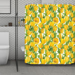 Yellow Spring Tulip Pattern Print Polyester Shower Curtain