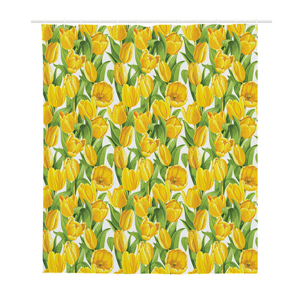Yellow Spring Tulip Pattern Print Polyester Shower Curtain