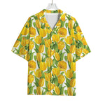 Yellow Spring Tulip Pattern Print Rayon Hawaiian Shirt