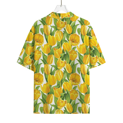 Yellow Spring Tulip Pattern Print Rayon Hawaiian Shirt