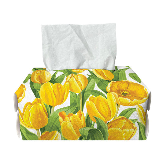 Yellow Spring Tulip Pattern Print Rectangle Tissue Box Cover