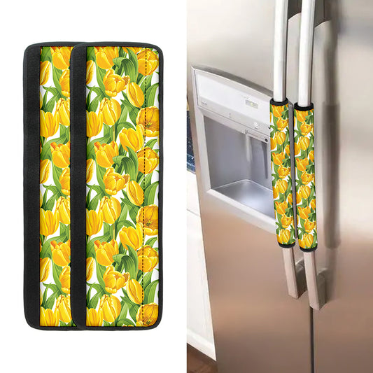 Yellow Spring Tulip Pattern Print Refrigerator Handle Covers