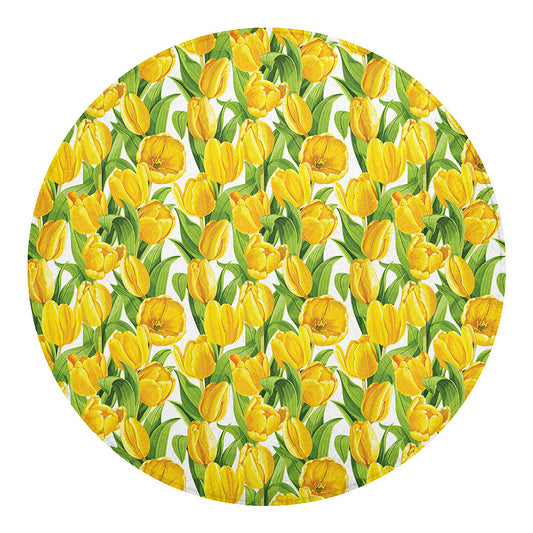 Yellow Spring Tulip Pattern Print Round Blanket