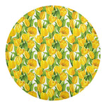 Yellow Spring Tulip Pattern Print Round Blanket