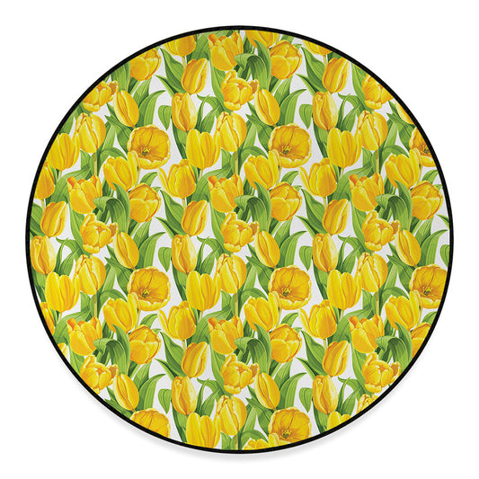 Yellow Spring Tulip Pattern Print Round Floor Mat