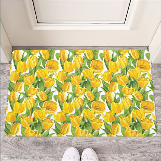 Yellow Spring Tulip Pattern Print Rubber Doormat